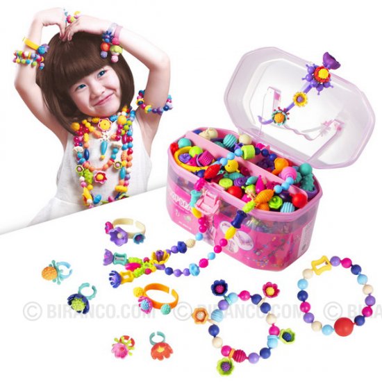 BIRANCO. Pop Beads, Jewelry Making Kit - Arts and Crafts for Girls 3-7 Years Old, Snap Beads Toys - Necklace, Bracelet, Ring Creative DIY Set - 520 pcs